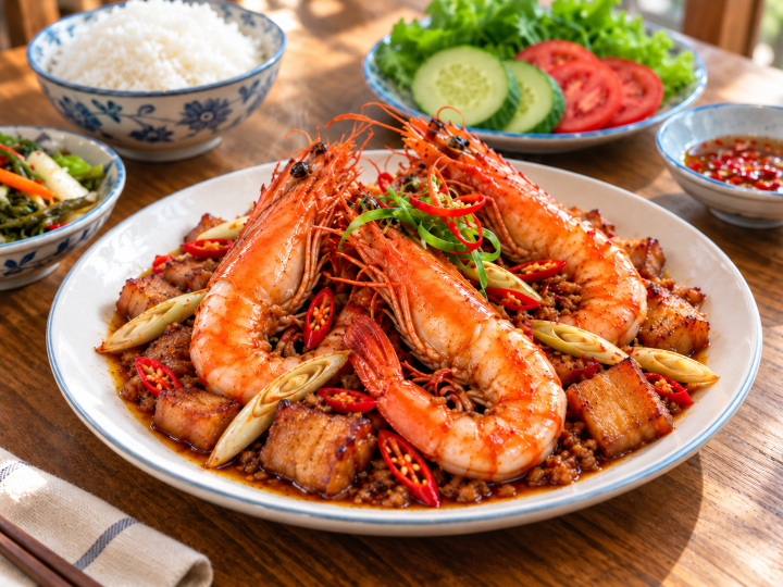 Tôm Sú Rim Thịt Ba Chỉ Sả Ớt